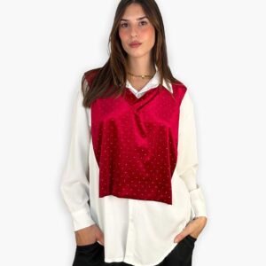 Cherry Red Velvet White Shirt