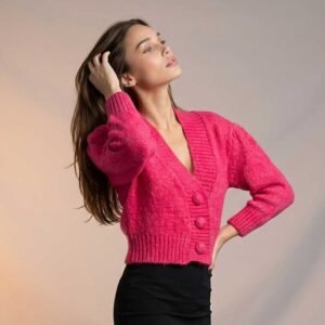 Fuchsia Button-Up Cardigan