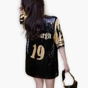 Glittery Black Jersey mini Dress