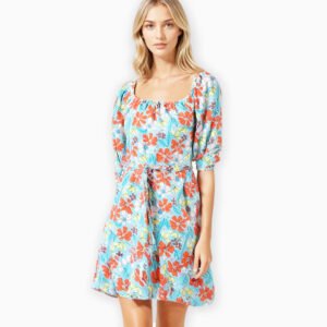 Orange Green Floral Dress