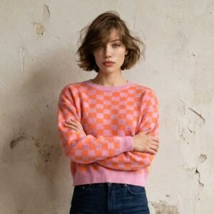 Pink & Orange Checkered Pullover