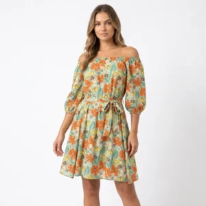 Orange Green Floral Dress