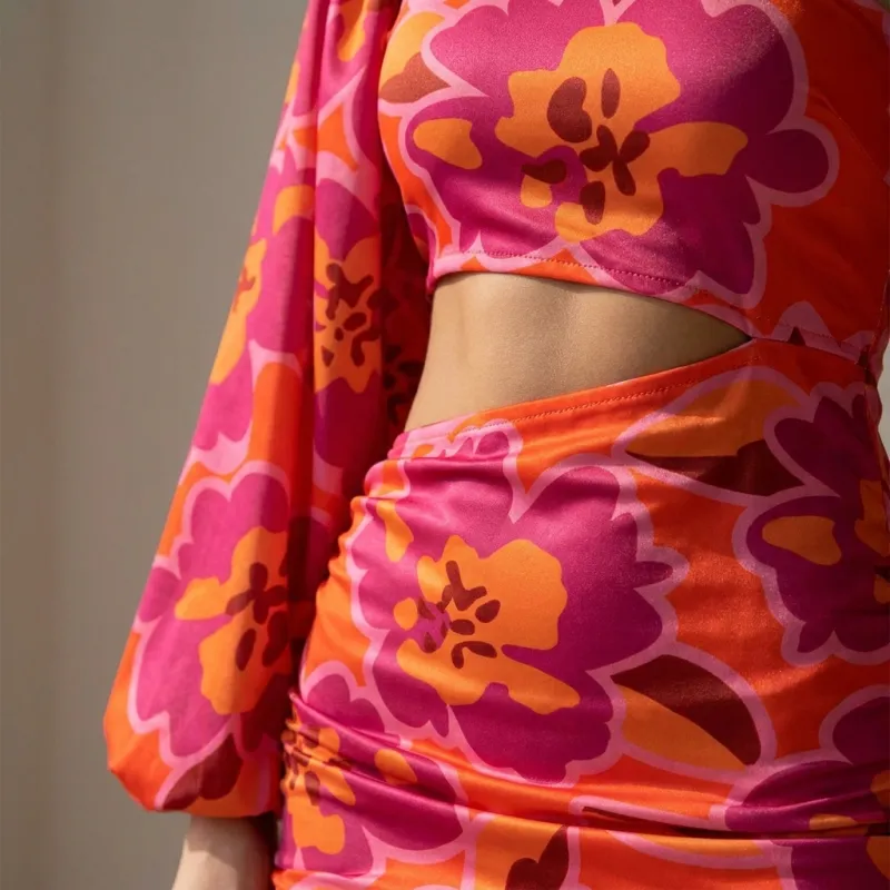 One Shoulder Floral Short Dress