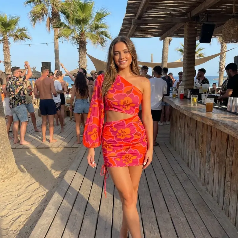 One Shoulder Floral Short Dress
