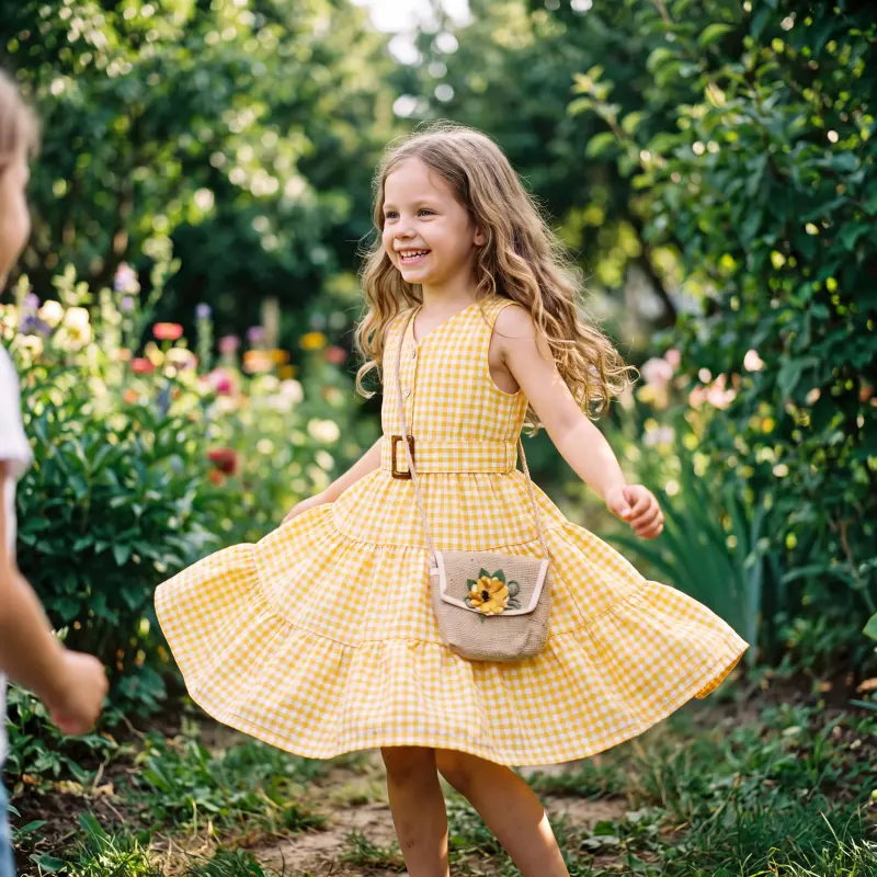 Sunflower Dress With Cute Purse