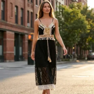 Gold Black Crochet Dress