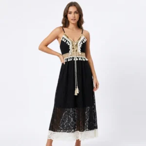 Gold Black Crochet Dress