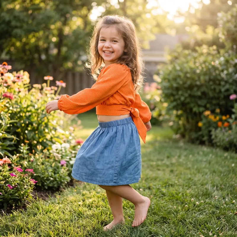 Orange Polka Top Girls