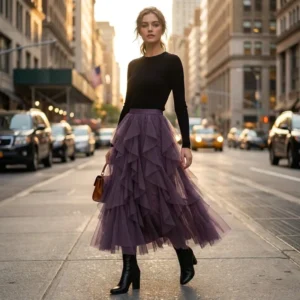 Purple Fluffy Long Skirt