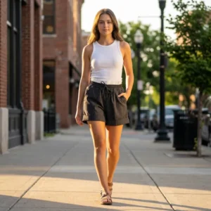 White Waisted Black Shorts