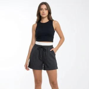 White Waisted Black Shorts