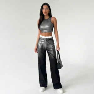 Silver Shimmering Black Pants