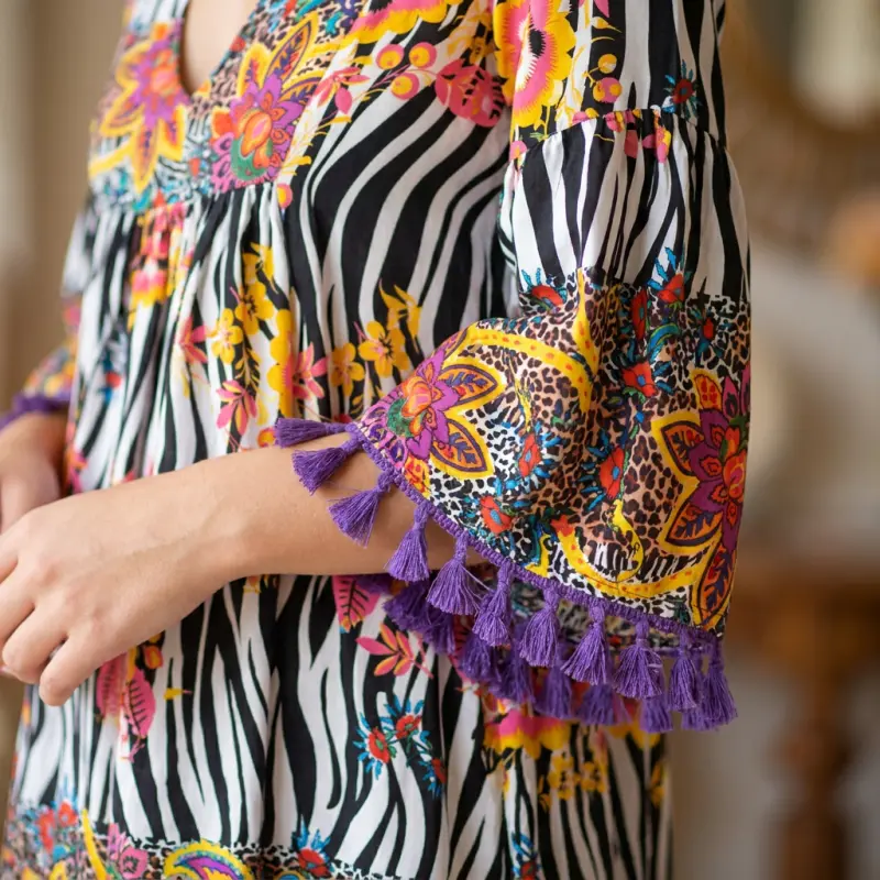 Zebra Flower Boho Dress