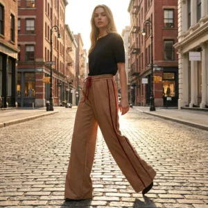 Beige Striped Red Pants