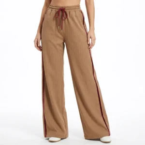 Beige Striped Red Pants