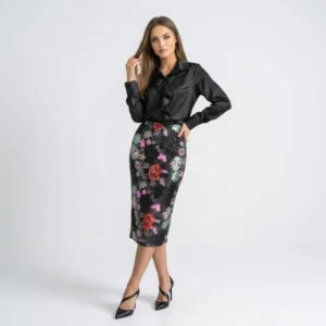 Beaded Flowery Long Skirt