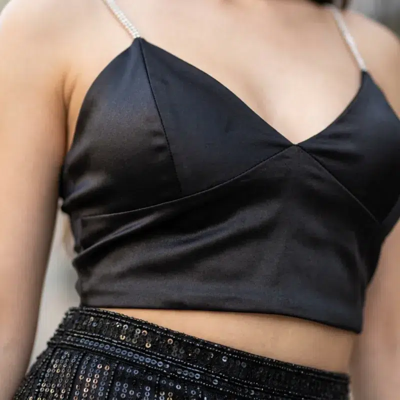 Black Satin Crop Top