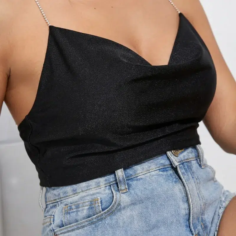 Black Satin Crop Top