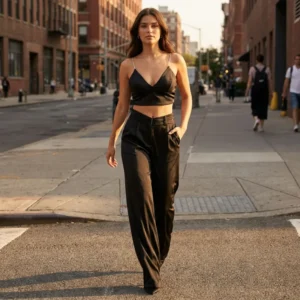 Black Satin Crop Top