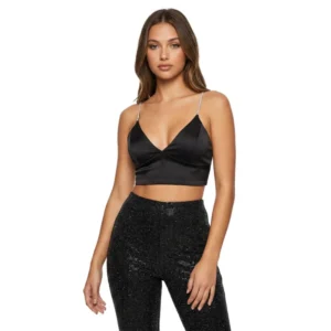 Black Satin Crop Top
