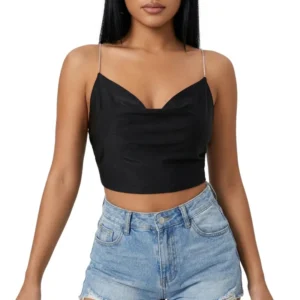 Black Satin Crop Top