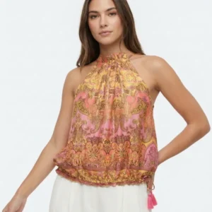 Halter Neck Pink Boho Print Top