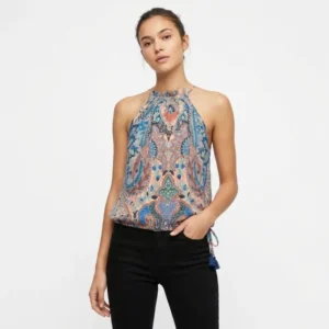 Halter Neck blue Boho Print Top