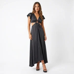 Long Black Hollow Out Dress