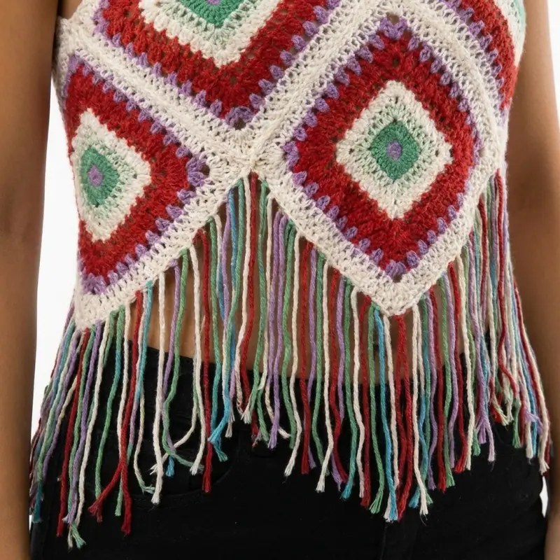 Crochet Embroidered Knit Tank Top