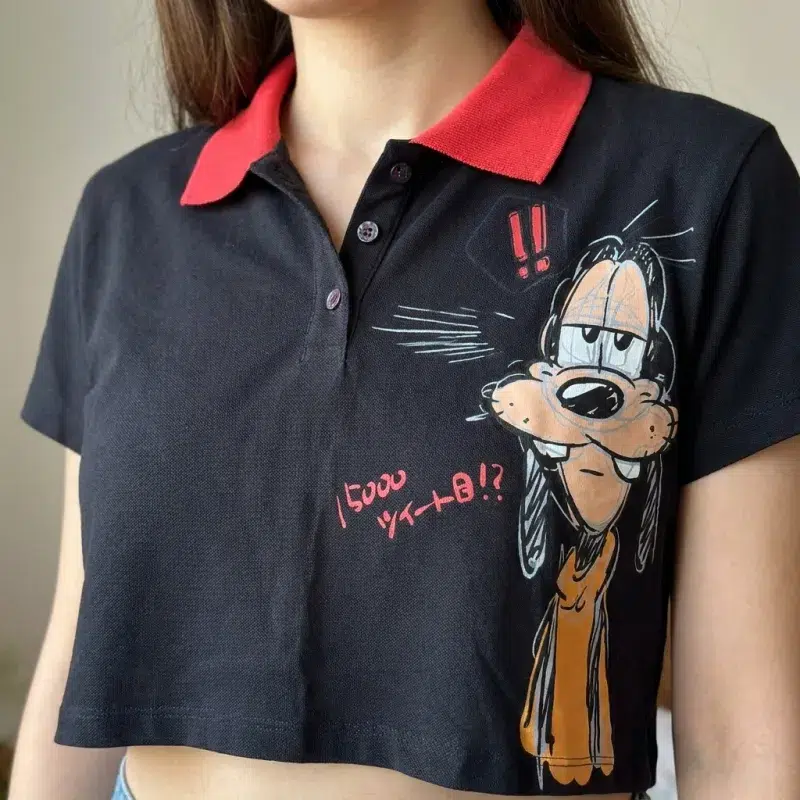 Black Pink Cartoon Crop Top