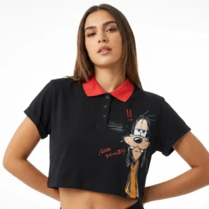 Black Pink Cartoon Crop Top