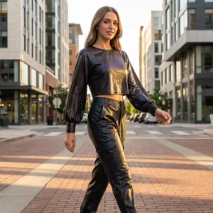 Black Metallic Crop
