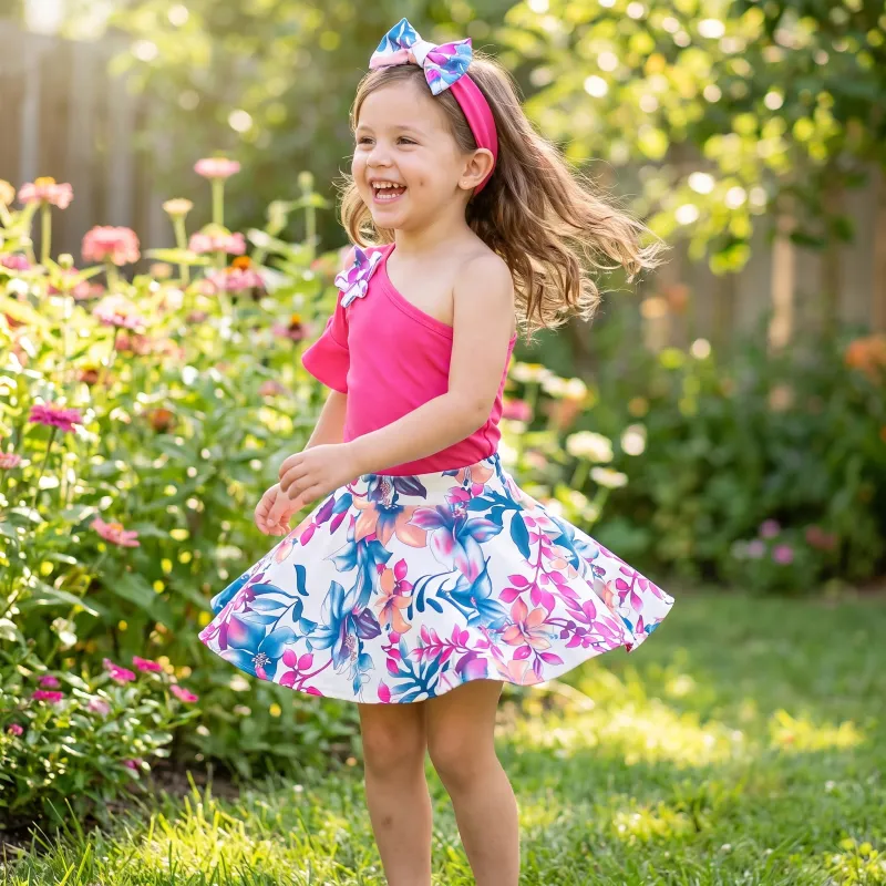 one shoulder floral set