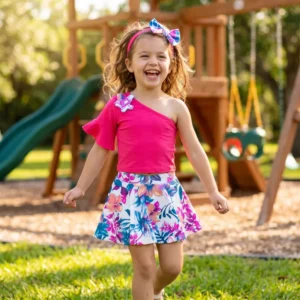 one shoulder floral set