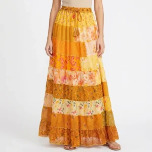 Orange Floral Long Skirt