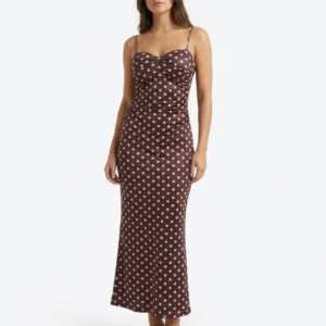 Brown Polka Slip Dress